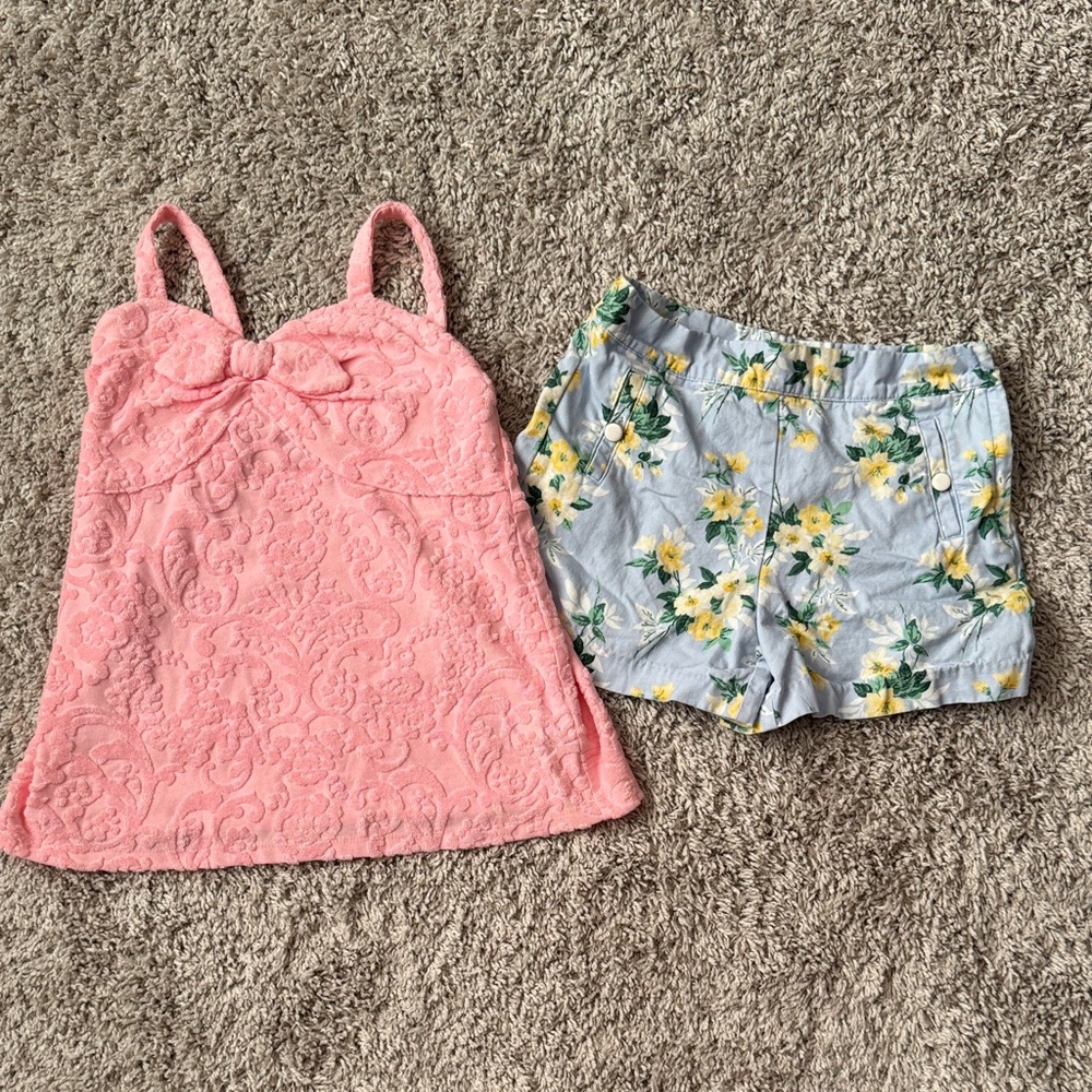 Janie and Jack Pink Lace Top and Floral Shorts Set